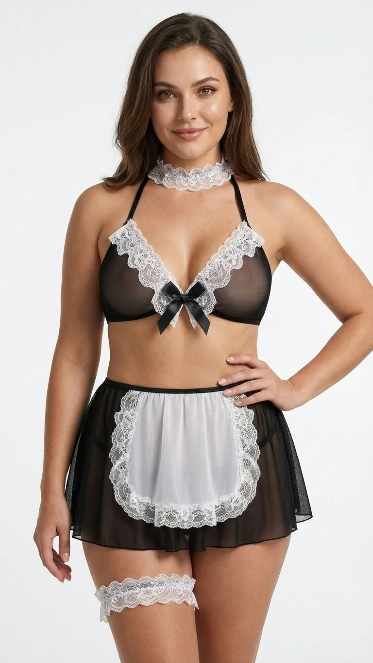 LunaIntim Fransız Hizmetçi Temalı Kostüm Seti Dantel Önlük Detaylı - Sırt Görünüm